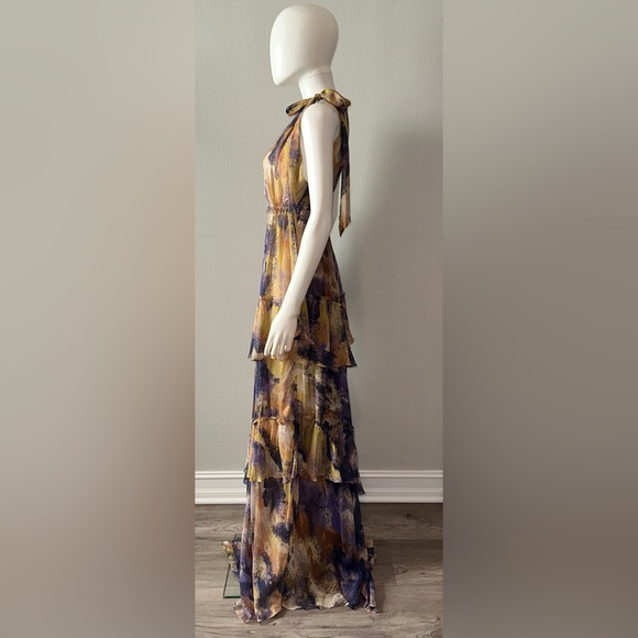 ALEXIS *Harmony* purple yellow gold tiered halter maxi dress gown S *RARE* - Picture 4 of 12